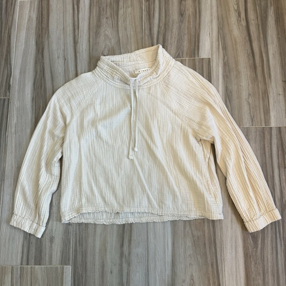Xirena‎ Top Small Cream Cotton Gauze Long Sleeve Drawstring Cowl Neck Shay